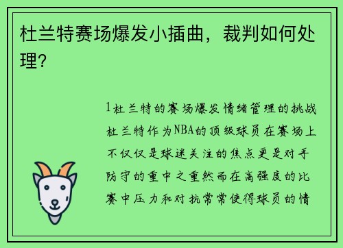 杜兰特赛场爆发小插曲，裁判如何处理？